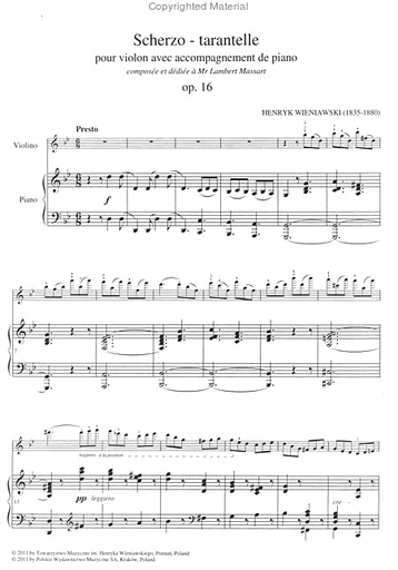 Wieniawski, Henri: Scherzo-Tarantelle Op. 16 for violin and piano