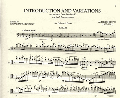 Piatti, Alfredo (Rutkowski): Introduction & Variations on Donizetti's Lucia di Lammermoor (cello & piano)