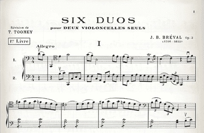 Breval, J.B.: Six Duets for 2 Cellos Alone, Bk.1 (two cellos)