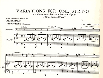 Paganini, Niccolo (Sankey): Variations on Theme from ''Moses'' by Rossini (bass & piano)