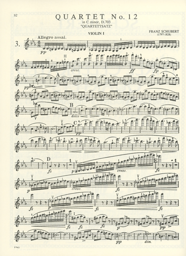 Schubert, F.: Three Celebrated Quartets for two violins, viola and cello (parts)