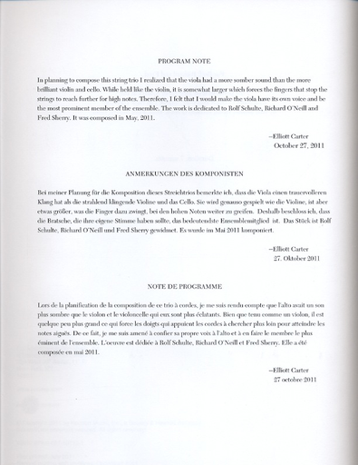 Carter, Elliott: String Trio (violin, viola, cello) score & parts