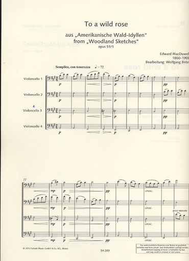 MacDowell, Edward: To a wild rose from "Woodland Sketches" (4 cellos)