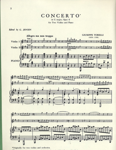 Torelli, Giuseppe: Concerto Op.8 (2 violins & piano)