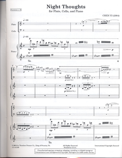 Yi, Chen: Night Thoughts (flute, Cello & piano)
