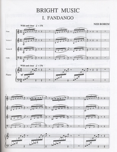 Rorem, N.: Bright Music, Quintet in Five Movements (flute, 2 violins, cello, piano, score & parts)