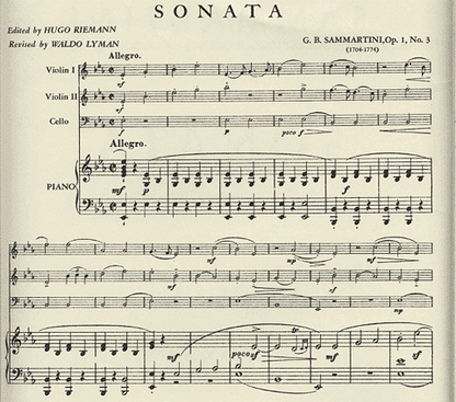 Sammartini, G.B.: Sonata Op.1#3 in Eb major (2 violins & piano with cello ad lib)