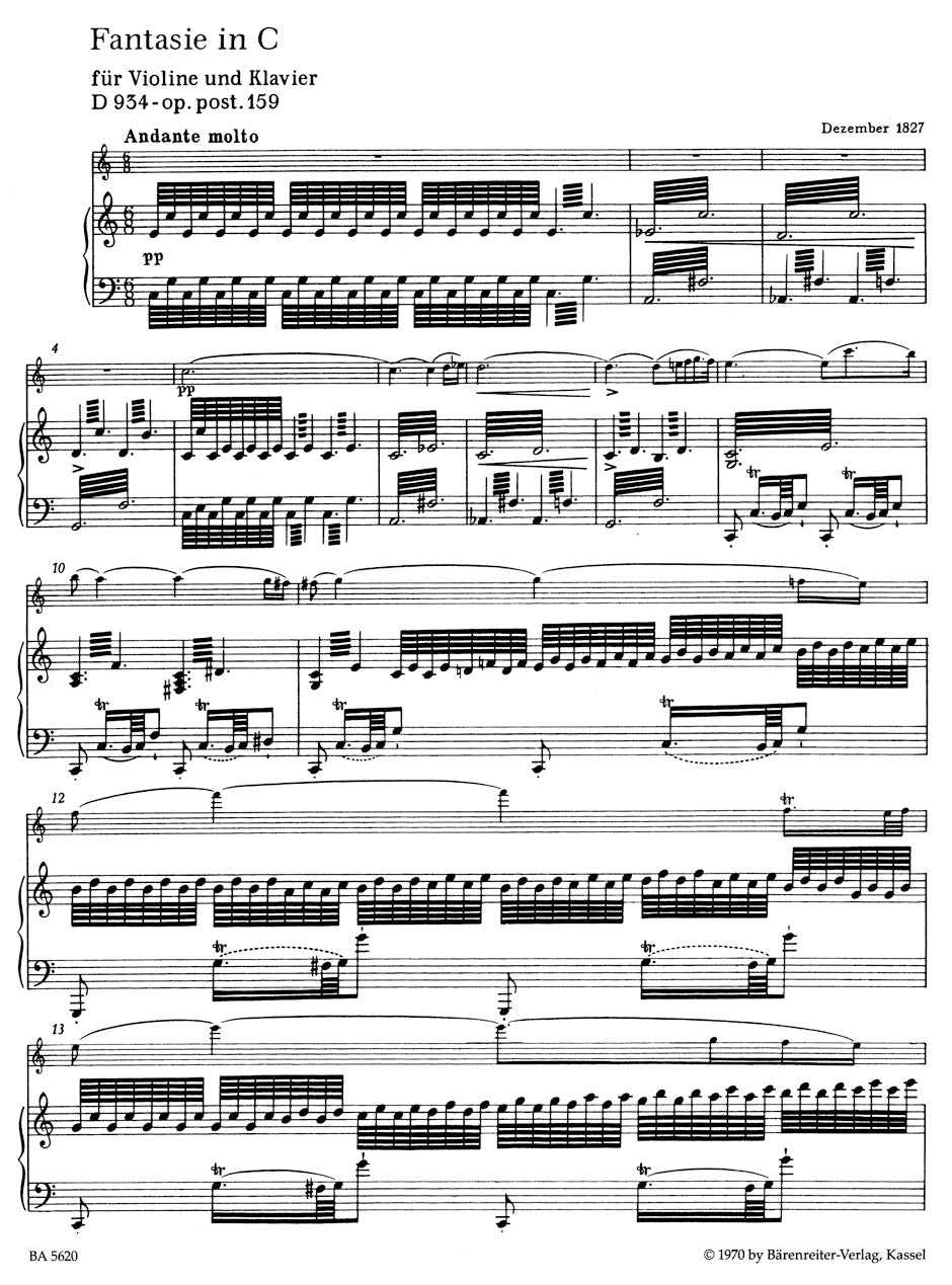 Schubert, Franz: Fantasia in C Major D934, Op.159 (Violin & Piano) Barenreiter Urtext