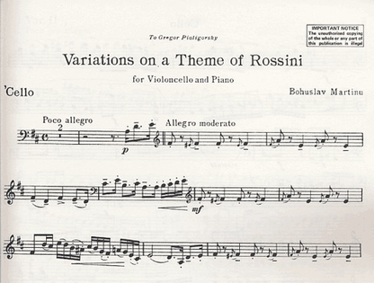 Martinu, Bohuslav: Variations on a Theme of Rossini (cello & piano)