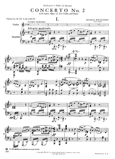Wieniawski, Henri (Galamian): Concerto No.2 in D minor, Op.22 (violin & piano) IMC