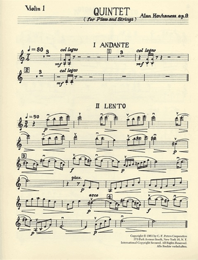 Hovhaness, A.: Piano Quintet Op. 9 (2 violins, viola, cello, piano)