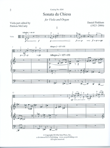 Pinkham, Daniel: Sonata da Chiesa for Viola and Organ