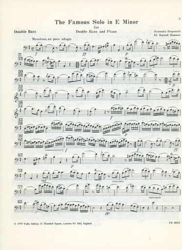 Dragonetti, Domenico: Famous Solo in E minor (bass & piano)
