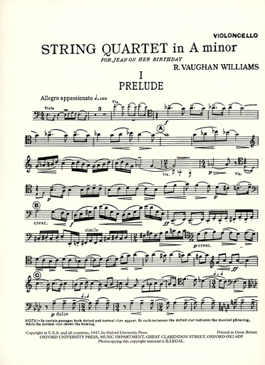 Vaughan Williams: String Quartet in A minor (set of parts)