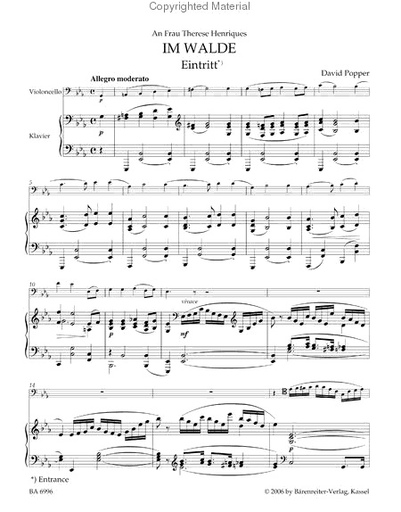 Popper, David: Im Walde (In the Forest) Op. 50 (for Violoncello and Piano) Barenreiter