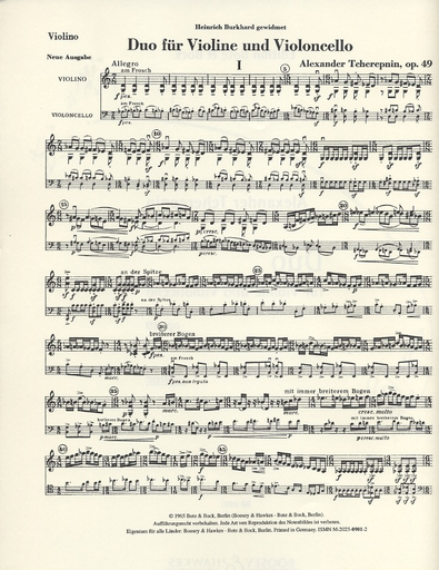Tcherepnin, A.: Duo for Violin and Violoncello, Op.49 (violin & cello)