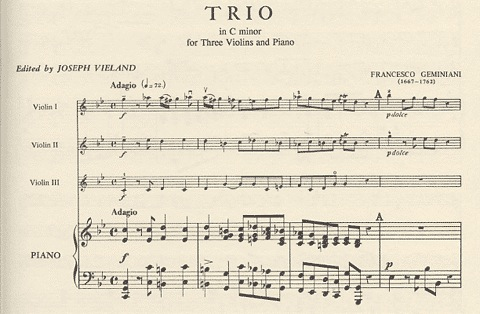 Geminiani, F. (Vieland, ed.): Trio in C minor (3 violins & piano)