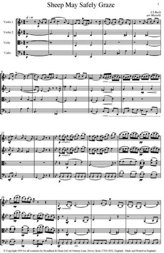 Bach, J.S. (Martelli): Sheep May Safely Graze (string quartet)