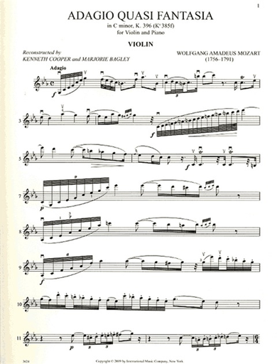 Mozart, W.A.: Adagio Quasi Fantasia in C minor, K.396 (violin & piano)