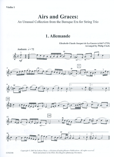 Clark, Philip: Airs & Graces for String Trio (violin, Viola, Cello) or (2 violins, Cello) score & parts