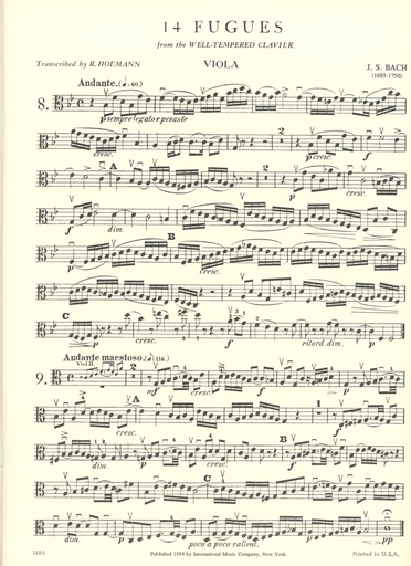 Bach, J.S.: 14 Fugues from The Well-Tempered Clavier, Volume II. For string quartet. Parts.