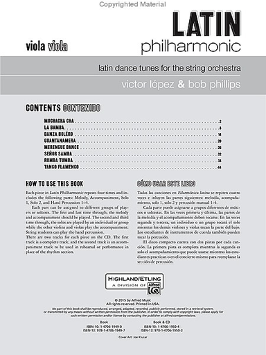 Lopez, V. and Phillips, B.: Latin Philharmonic-latin dance tunes for the stringt orchestra (viola & CD accompaniment)