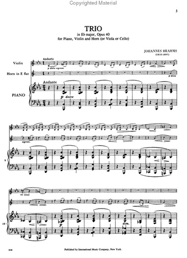 Brahms, J.: Trio in Eb Op.40 (Piano, Violin, Viola) (piano, violin, horn)