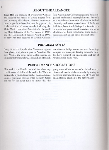 Hall, Percy (arr): Appalachian Tidbits: Mountain Songs for Violin Trio or Mixed String Trio, score & parts