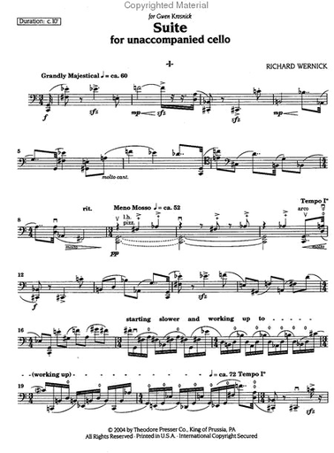 Wernick, Richard: Suite for Unaccompanied Cello