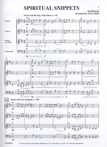 Hall, Percy (arr): Spiritual Snippets for Violin Trio or Mixed String Trio, score & parts