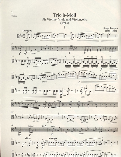 Tanejew (Taneieff/Taneiev), Serge:: Trio in B minor-1913 (violin, viola, cello)