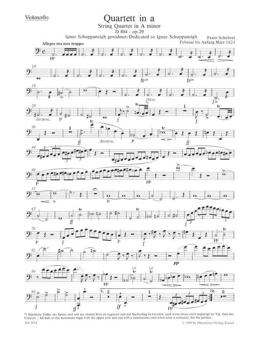Schubert, Franz: String Quartet in A minor, D 804, Op. 29 Rosamunde  and String Quartet in C minor, D703, Quartet-Satz, Barenreiter