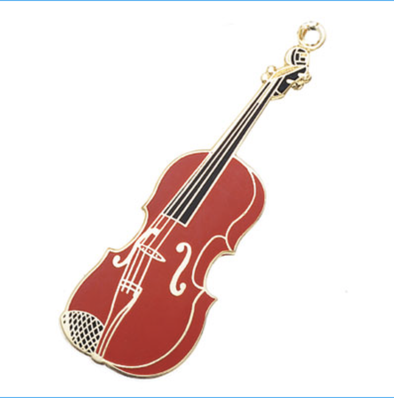 Violin Keychain - Polished Brass/Enamel (Burgundy)
