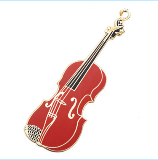 Violin Keychain - Polished Brass/Enamel (Burgundy)