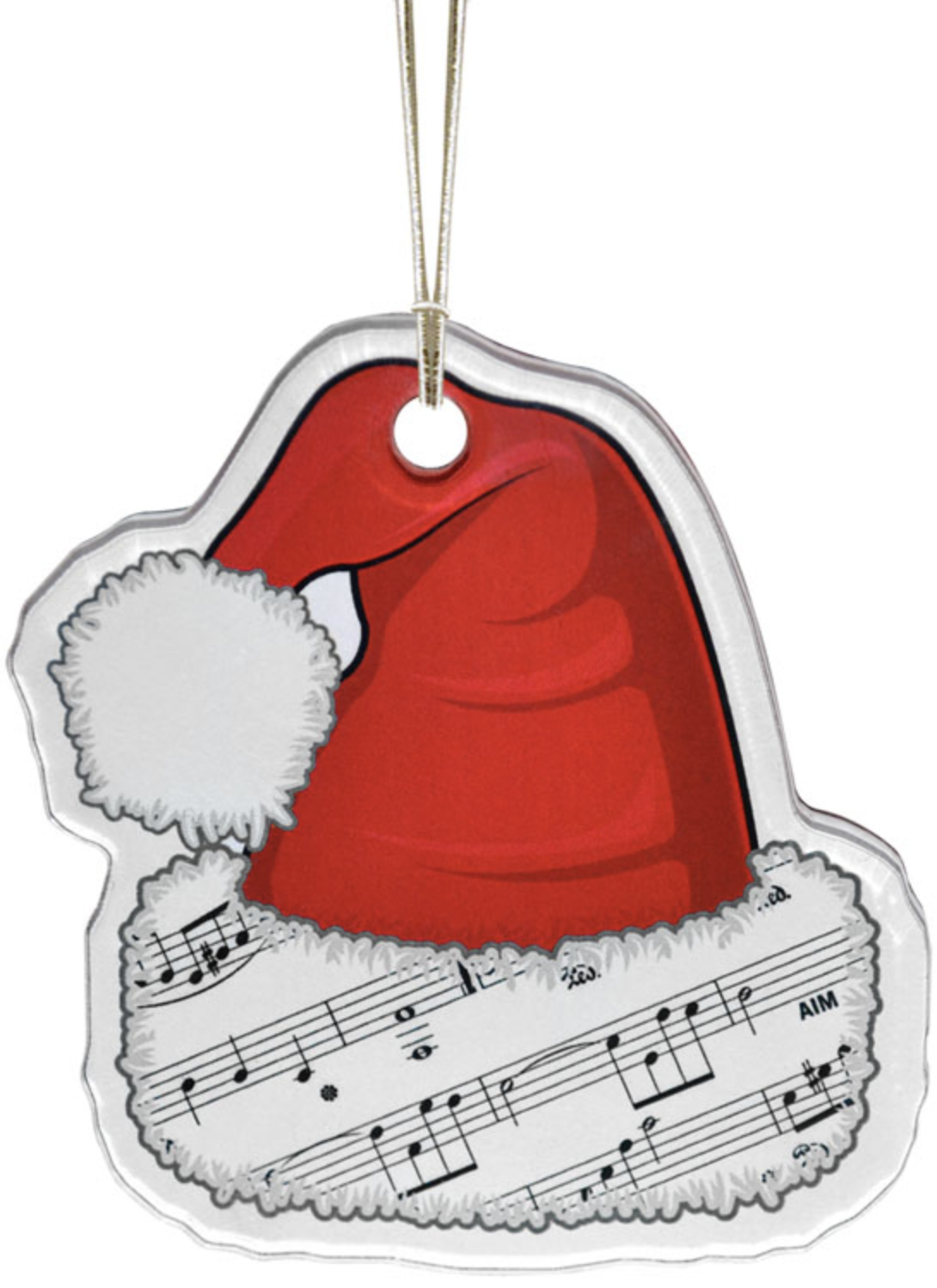 Ornament, Santa hat with music, and mirror finish on back