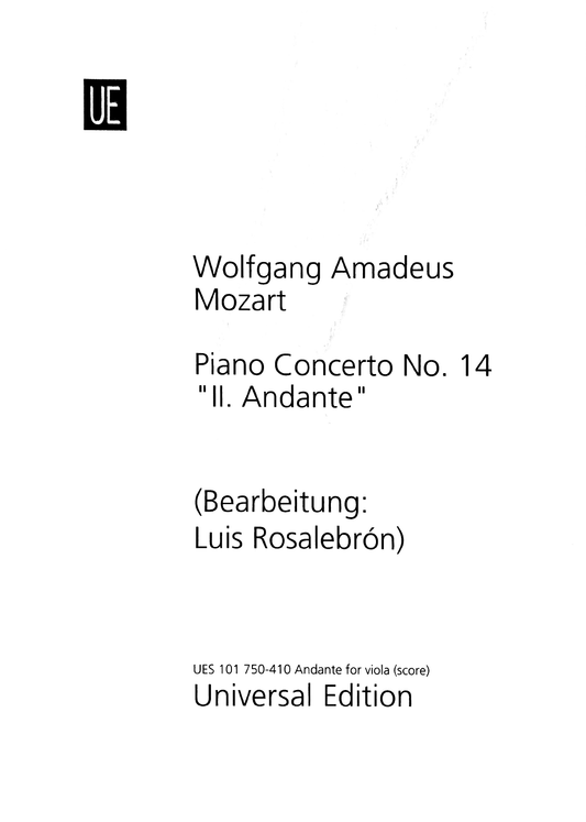 Mozart (Rosalebron): Andante for viola from Piano Concerto No. 14 (viola) UNIVERSAL