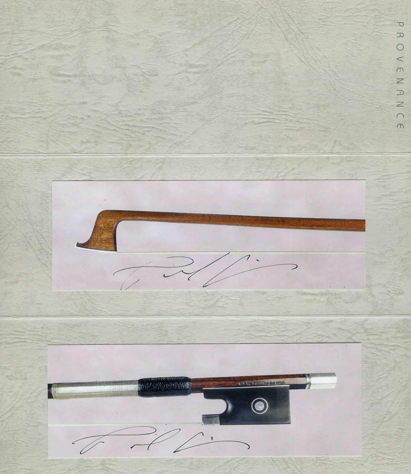 Victor Fetique violin bow, ca. 1930, silver-mounted round stick, w/ Paul Childs Certificate