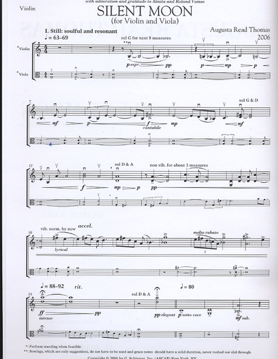 Thomas, Augusta Read: Silent Moon for Violin & Viola (score & parts)