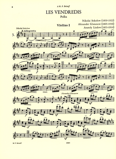 Les Vendredis: Glazunov, Liadov, Solokov, d'Osten-Sacken, Wihtol, Vol. 1 (string quartet) set of parts