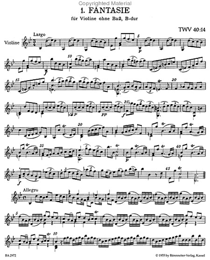Telemann (Hausswald): 12 Fantasias for Violin without Bass, TWV40: 14-25 - URTEXT (violin) Barenreiter