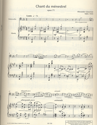 Glazunov, Alexander: Chant du Menestrel, Op. 71 (cello & piano)