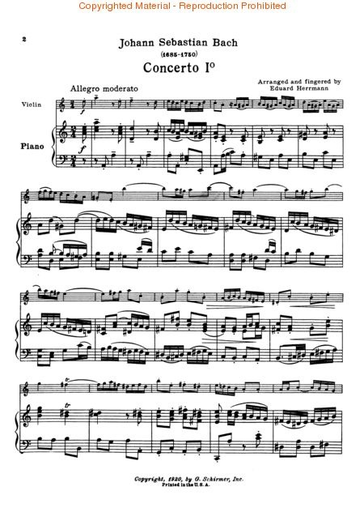 Bach, J.S. (Herrmann): Concerto in A minor, BWV 1041 (violin, and piano reduction)