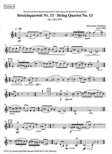 Weinberg, Mieczyslaw: String Quartet No. 13, Op. 118 (score and parts)