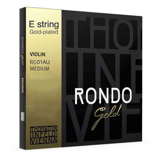 Rondo Gold violin E string, gold-plated steel, medium, by Thomastik-Infeld, Austria, with removable ball end