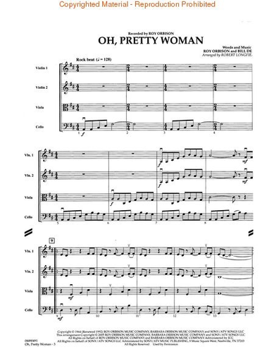 Orbison, R.: Oh, Pretty Woman-Pops for String Quartet (score and parts)