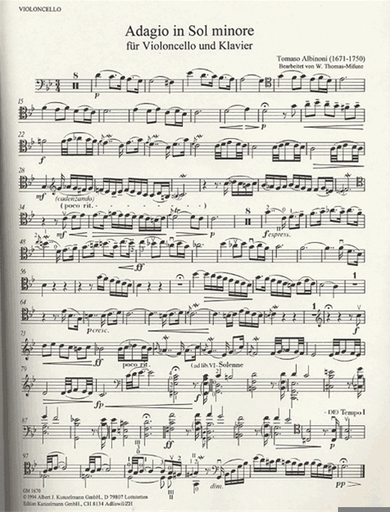 Albinoni, Tomaso: Adagio in G minor (cello & piano)
