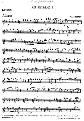 Mozart, W.A.: Serenades Vol. 1 in C major, KV 439b/1 (for three melody instruments or for one melody instrument and piano), Barenreiter