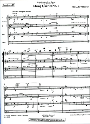 Wernick, Richard: String Quartet No. 6 (score and parts)