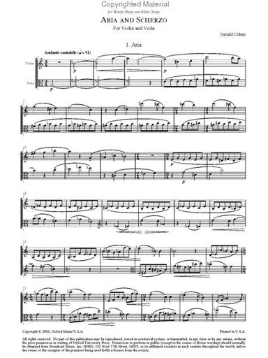 *out of print* Cohen, Gerald: Aria & Scherzo (violin & viola)