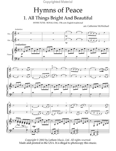 McMichael, Catherine: Hymns of Peace (2 violin & optional piano)